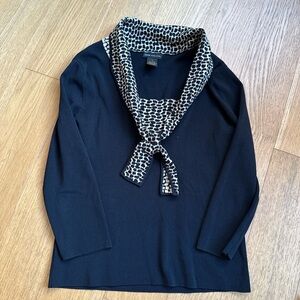 Elegant Black Long Sleeve Top with Patterned Collar